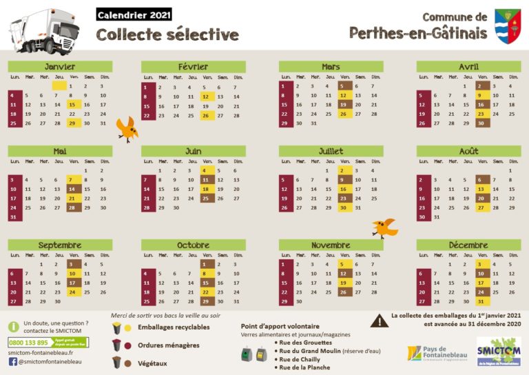 SMITOM calendrier collecte 2021 - Perthes-en-Gâtinais